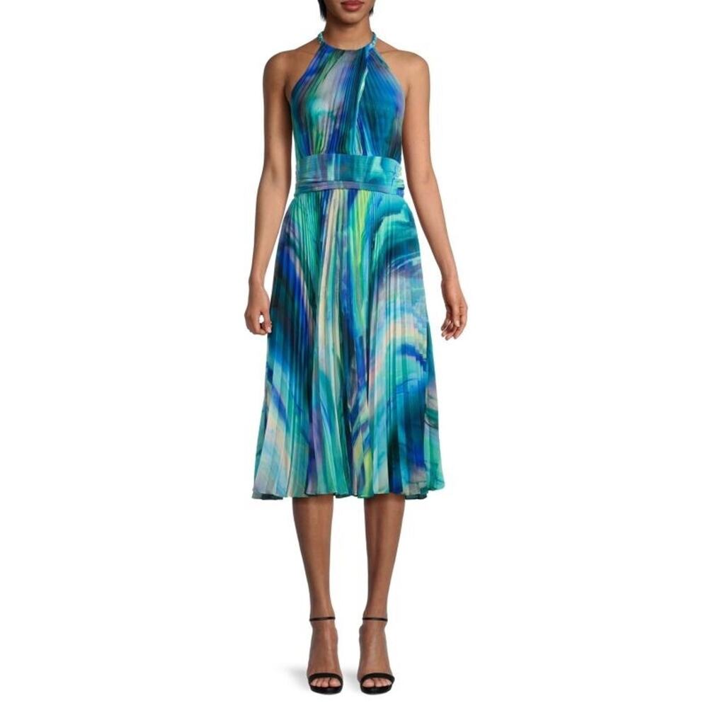 EMMANUEL UNGARO MARLEY PLISSE HALTER MIDI DRESS NORTHERN LIGHTS INSPIRED SZ XS